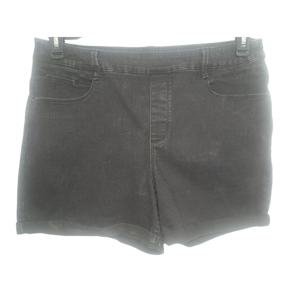 Time & Tru Womens Black Denim Shorts XL(16-18) Stretch Mid-Rise Casual
